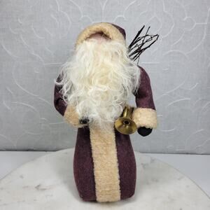 Handmade Primitive Santa Door Stop Weighted 10” Wool Coat Burlap Sack Vintage